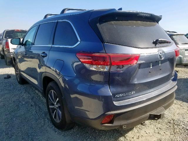 5TDJZRFH8KS989015 - 2019 TOYOTA HIGHLANDER BLUE photo 3