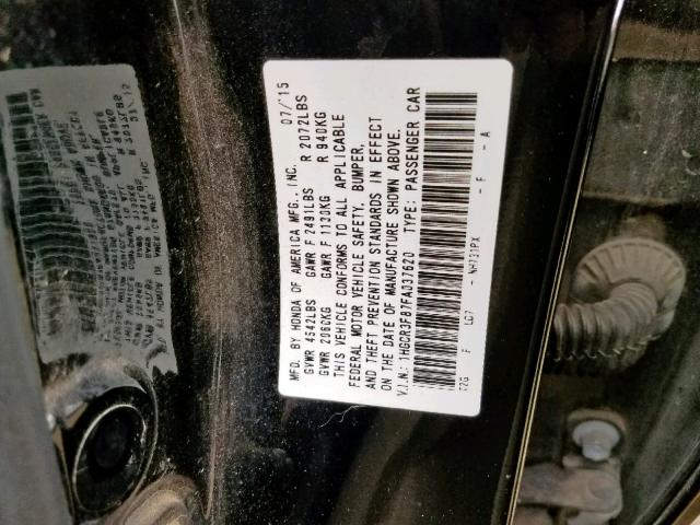 1HGCR3F87FA037620 - 2015 HONDA ACCORD EXL BLACK photo 10