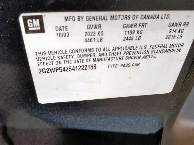 2G2WP542541222188 - 2004 PONTIAC GRAND PRIX GRAY photo 10