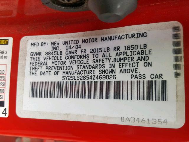 5Y2SL62854Z469026 - 2004 PONTIAC VIBE RED photo 10