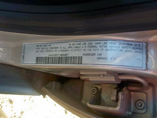 WAUAC28D7YA064067 - 2000 AUDI A4 GRAY photo 10