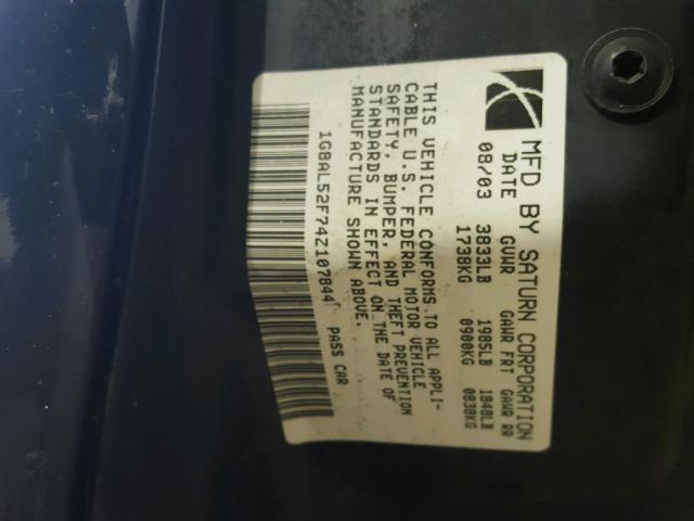 1G8AL52F74Z107844 - 2004 SATURN ION LEVEL BLACK photo 10