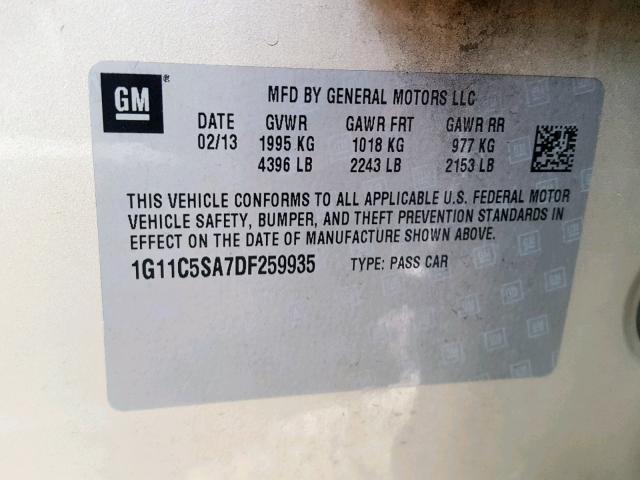 1G11C5SA7DF259935 - 2013 CHEVROLET MALIBU 1LT 棕色 照片 10