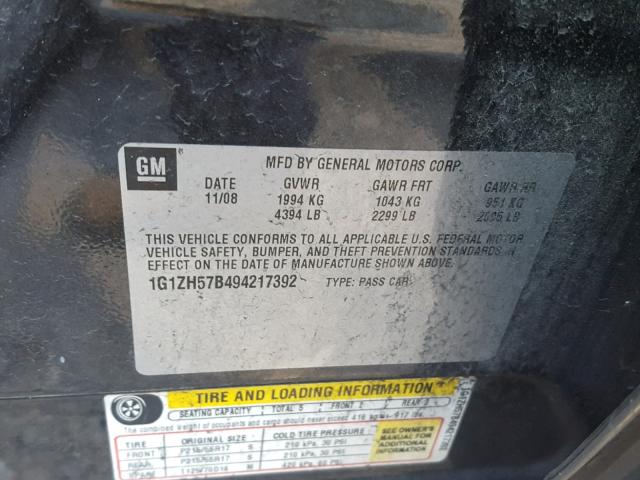 1G1ZH57B494217392 - 2009 CHEVROLET MALIBU 1LT ნაცრისფერი ფოტო 10