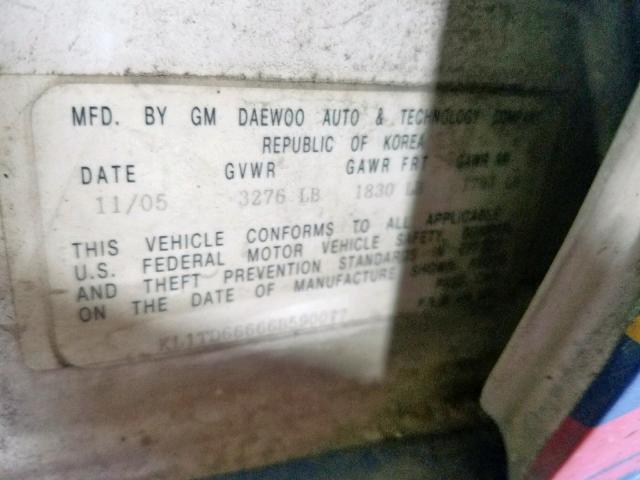 KL1TD66666B590077 - 2006 CHEVROLET AVEO BASE თეთრი ფოტო 10