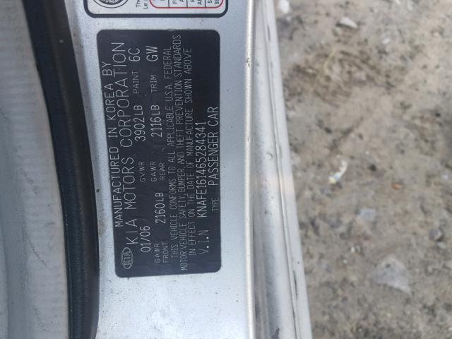 KNAFE161465284341 - 2006 KIA SPECTRA5 SILVER photo 10