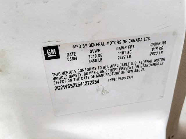 2G2WS522541372254 - 2004 PONTIAC GRAND PRIX WHITE photo 10