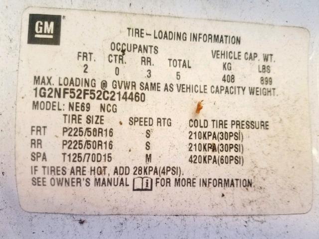 1G2NF52F52C214460 - 2002 PONTIAC GRAND AM S WHITE photo 10