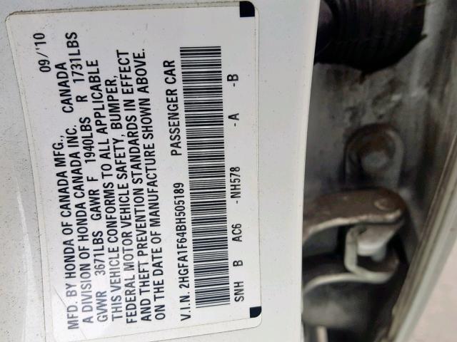 2HGFA1F64BH505189 - 2011 HONDA CIVIC LX-S أبيض صورة 10