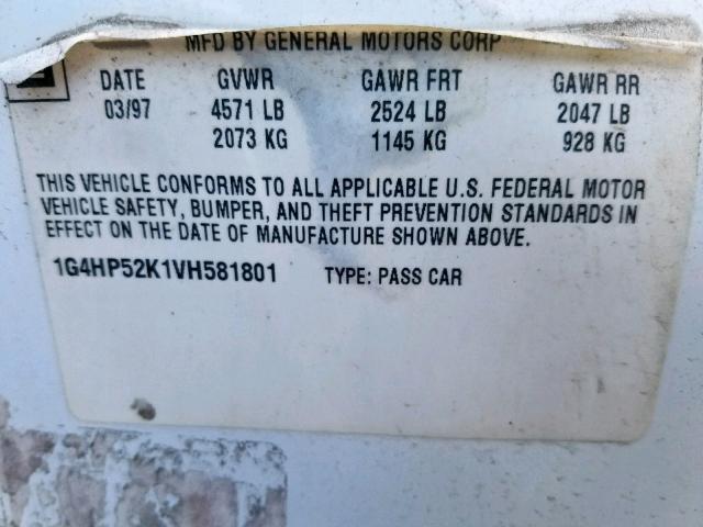 1G4HP52K1VH581801 - 1997 BUICK LESABRE CU WHITE photo 10