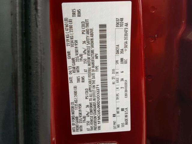 1FMCU0J90DUD32271 - 2013 FORD ESCAPE TIT RED photo 10