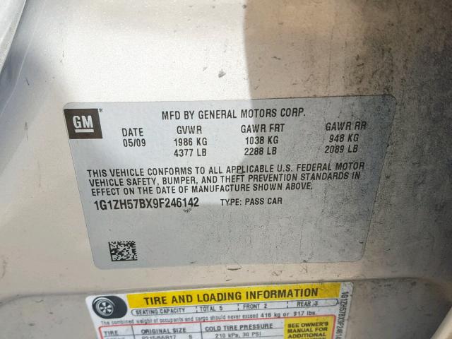 1G1ZH57BX9F246142 - 2009 CHEVROLET MALIBU 1LT TAN photo 10