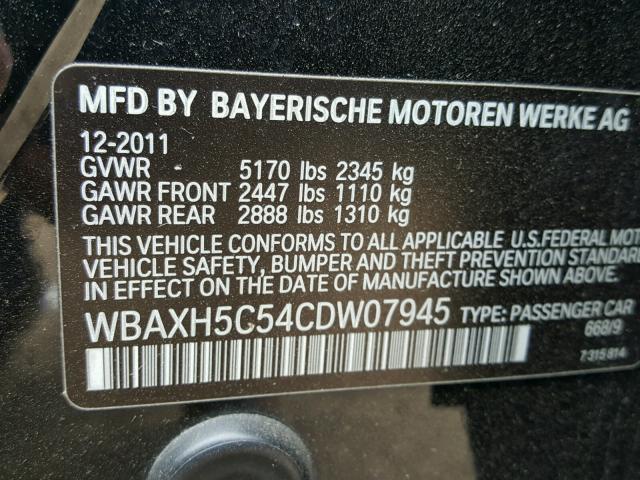 WBAXH5C54CDW07945 - 2012 BMW 528 XI BLACK photo 10