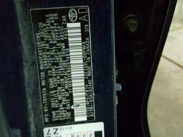 2T1KR32E86C614818 - 2006 TOYOTA COROLLA MA BLUE photo 10