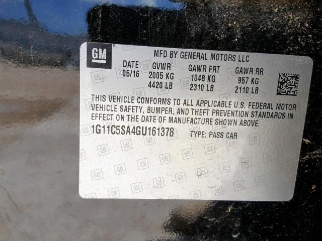1G11C5SA4GU161378 - 2016 CHEVROLET MALIBU LIM 黑色 照片 10