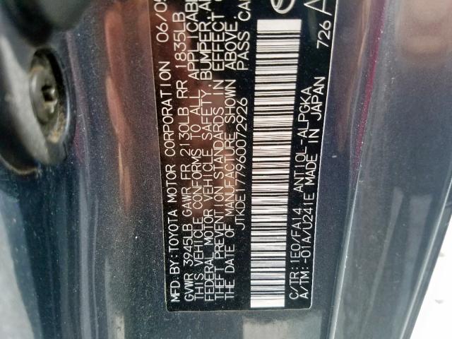 JTKDE177960072926 - 2006 TOYOTA SCION TC შავი ფოტო 10