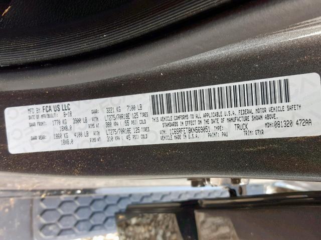 1C6SRFET8KN569051 - 2019 RAM 1500 REBEL გრაფიტი ფოტო 10