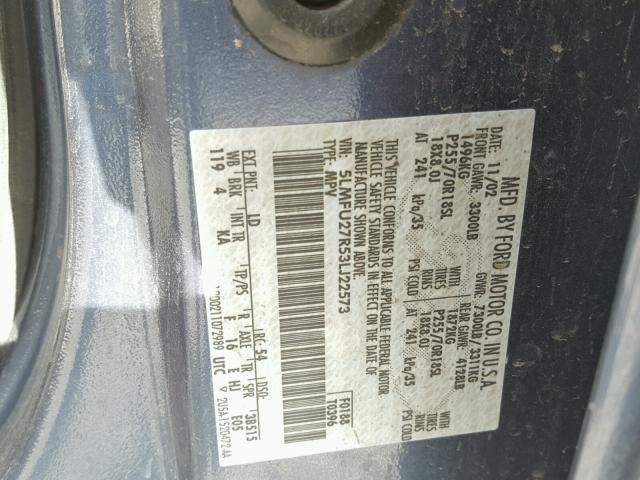 5LMFU27R53LJ22573 - 2003 LINCOLN NAVIGATOR 蓝色 照片 10