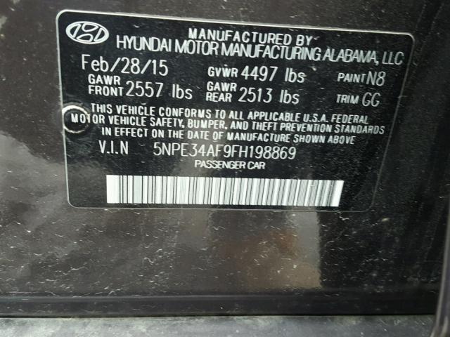 5NPE34AF9FH198869 - 2015 HYUNDAI SONATA SPO BROWN photo 10