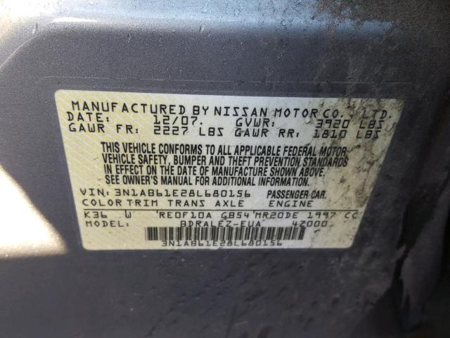 3N1AB61E28L680156 - 2008 NISSAN SENTRA 2.0 SILVER photo 10