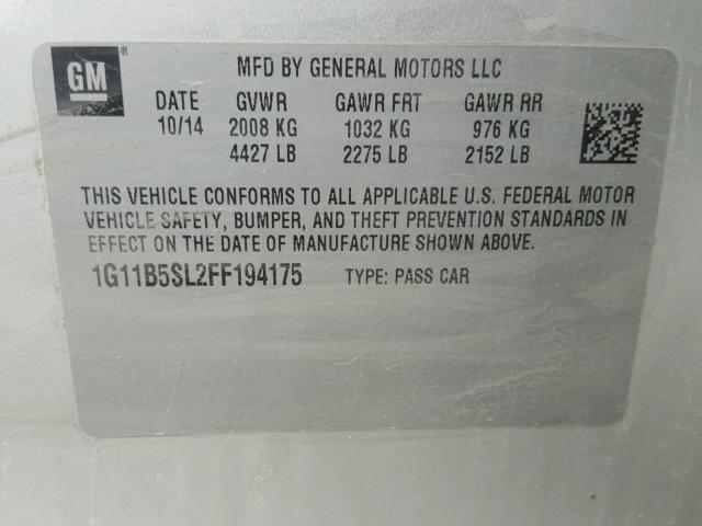 1G11B5SL2FF194175 - 2015 CHEVROLET MALIBU LS 银色 照片 10