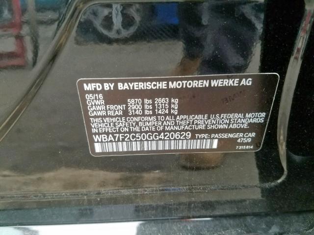 WBA7F2C50GG420629 - 2016 BMW 750 XI BLACK photo 10