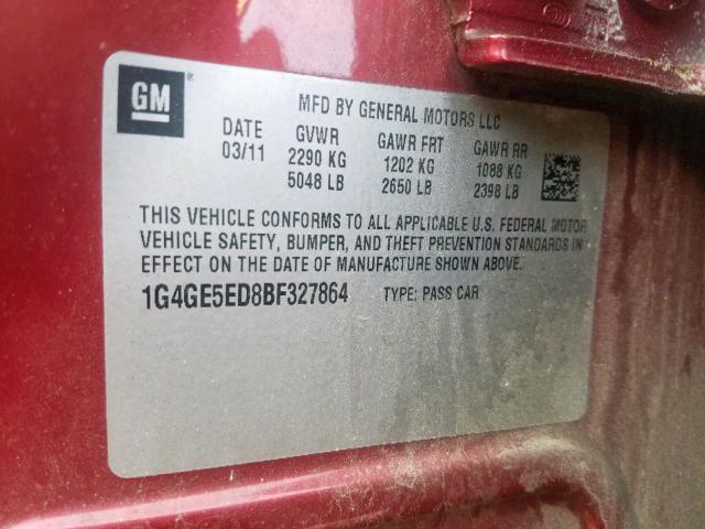 1G4GE5ED8BF327864 - 2011 BUICK LACROSSE C RED photo 10