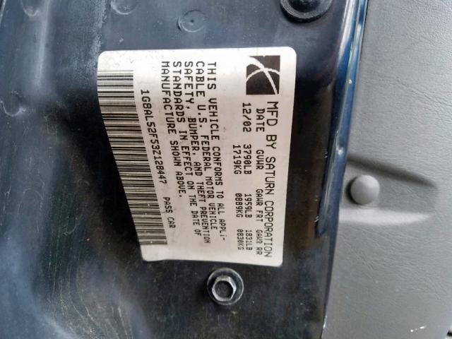 1G8AL52F53Z128447 - 2003 SATURN ION LEVEL BLUE photo 10