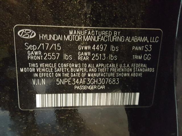 5NPE34AF3GH307683 - 2016 HYUNDAI SONATA SPO BLACK photo 10