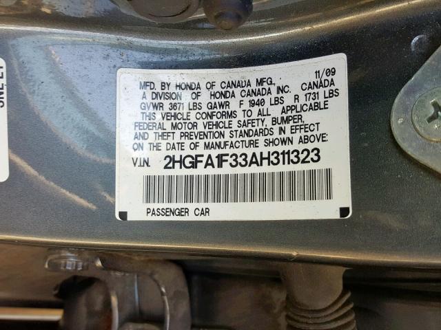 2HGFA1F33AH311323 - 2010 HONDA CIVIC VP SILVER photo 10