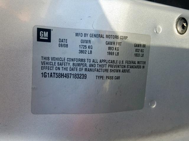 1G1AT58H497183239 - 2009 CHEVROLET COBALT LT GRAY photo 10