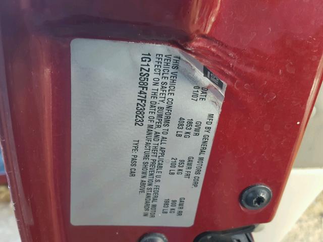 1G1ZS58F47F238232 - 2007 CHEVROLET MALIBU LS 栗色 照片 10