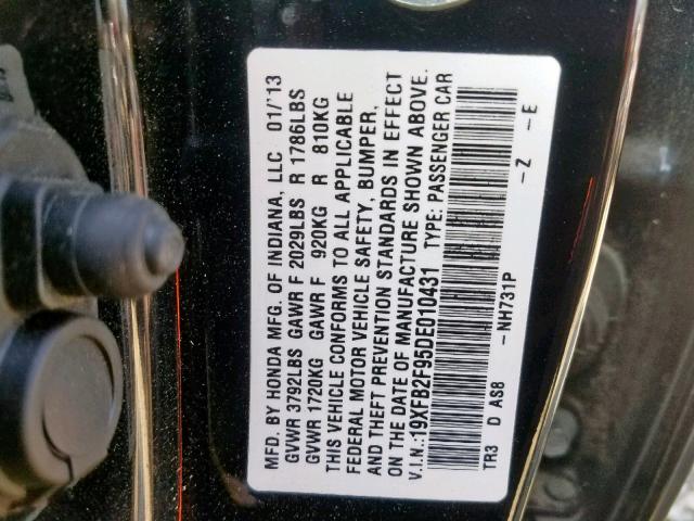 19XFB2F95DE010431 - 2013 HONDA CIVIC EXL 黑色 照片 10