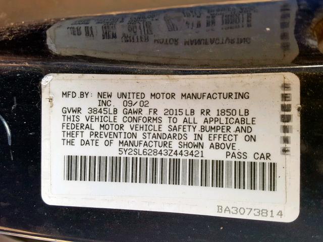 5Y2SL62843Z443421 - 2003 PONTIAC VIBE BLUE photo 10