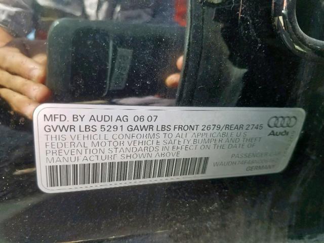 WAUDH74F48N006462 - 2008 AUDI A6 3.2 QUA BLACK photo 10