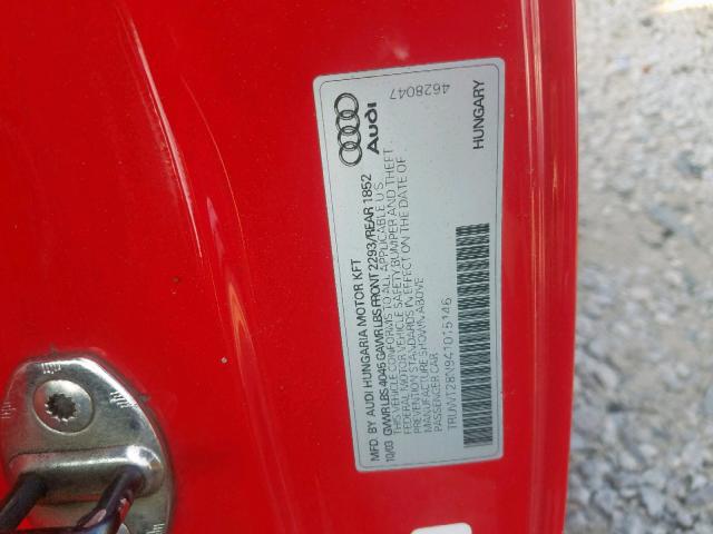 TRUWT28N941015146 - 2004 AUDI TT QUATTRO RED photo 10