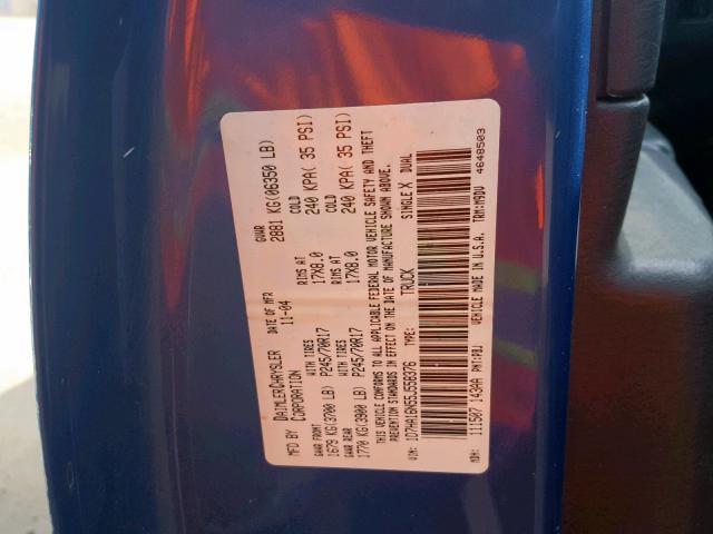 1D7HA16N55J558376 - 2005 DODGE RAM 1500 S BLUE photo 10