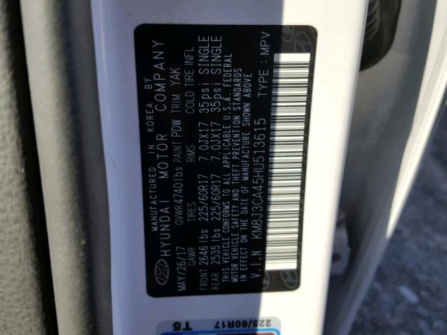 KM8J3CA45HU513615 - 2017 HYUNDAI TUCSON LIM WHITE photo 10