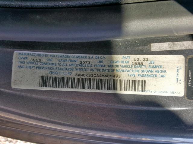 3VWCK31C34M408493 - 2004 VOLKSWAGEN NEW BEETLE 灰色 照片 10