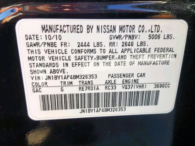 JN1BY1AP4BM326353 - 2011 INFINITI M37 BLACK photo 10