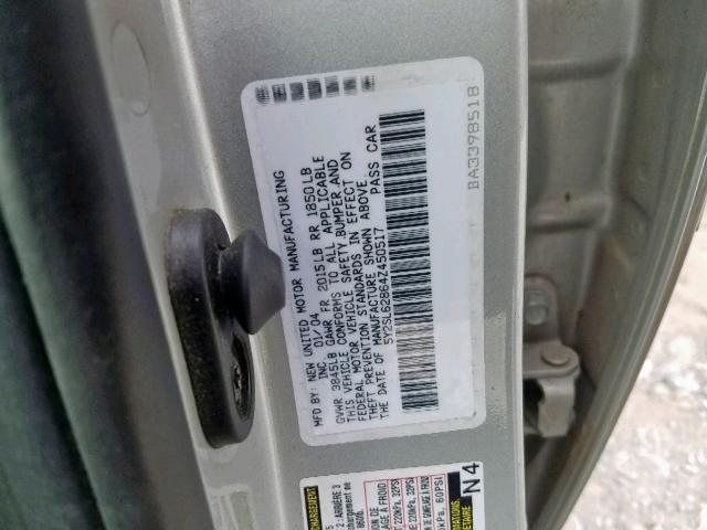 5Y2SL62864Z450517 - 2004 PONTIAC VIBE GRAY photo 10