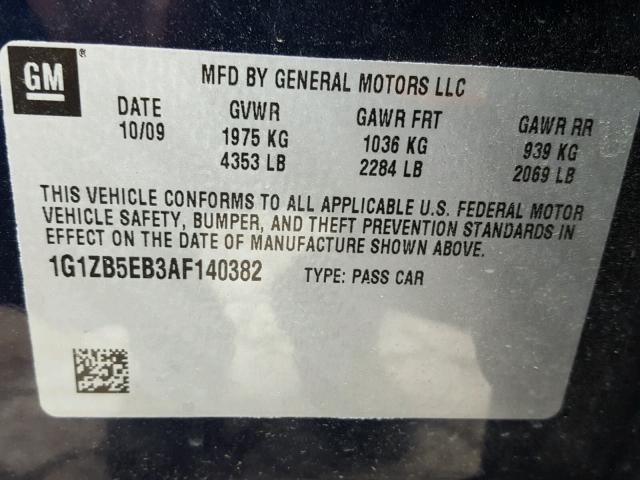 1G1ZB5EB3AF140382 - 2010 CHEVROLET MALIBU LS 蓝色 照片 10