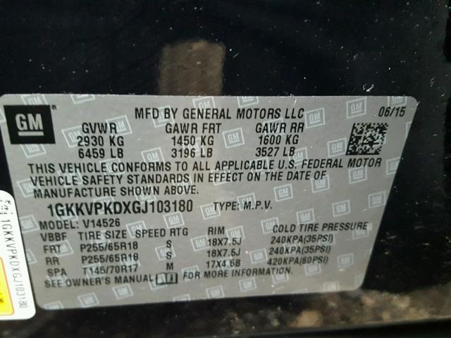 1GKKVPKDXGJ103180 - 2016 GMC ACADIA SLE BLUE photo 10