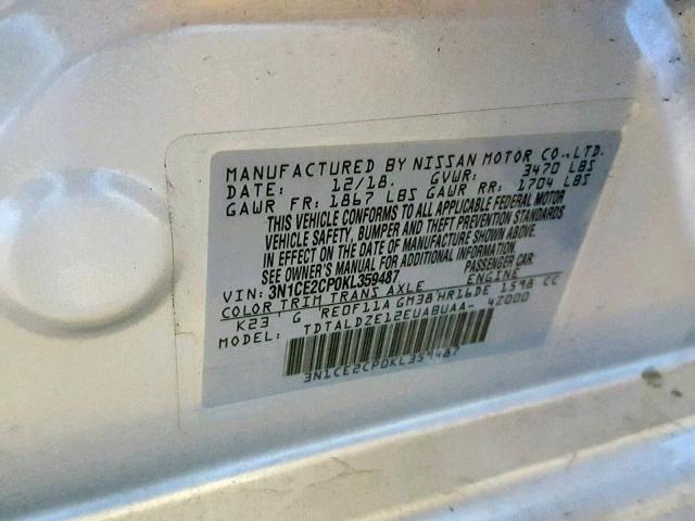 3N1CE2CP0KL359487 - 2019 NISSAN VERSA NOTE SILVER photo 10