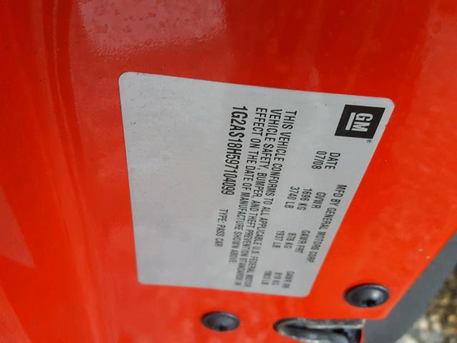 1G2AS18H597104099 - 2009 PONTIAC G5 RED photo 10