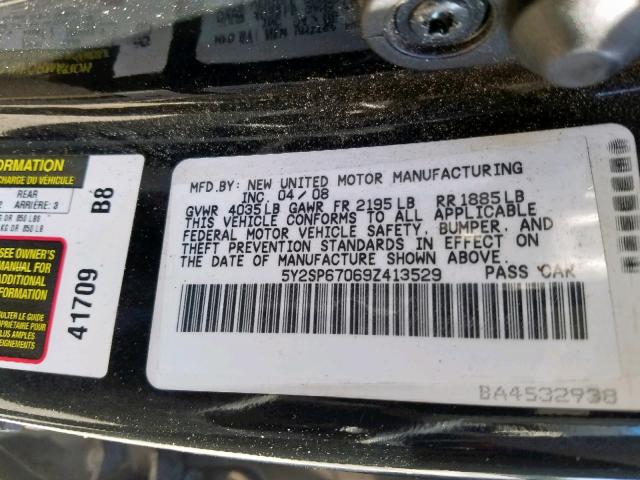 5Y2SP67069Z413529 - 2009 PONTIAC VIBE BLACK photo 10