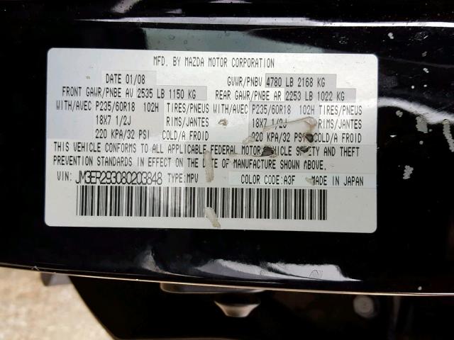 JM3ER293080203848 - 2008 MAZDA CX-7 BLACK photo 10