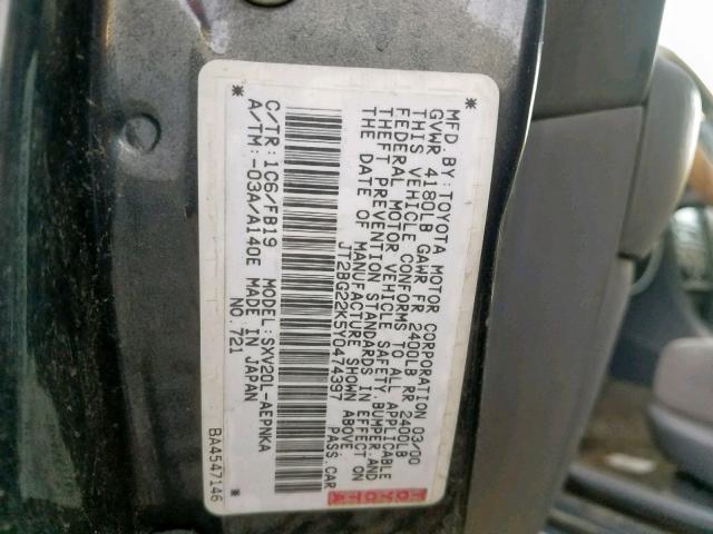 JT2BG22K5Y0474397 - 2000 TOYOTA CAMRY CE GRAY photo 10