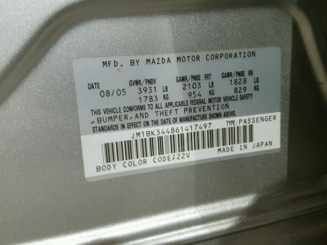 JM1BK344861417497 - 2006 MAZDA 3 HATCHBAC SILVER photo 10