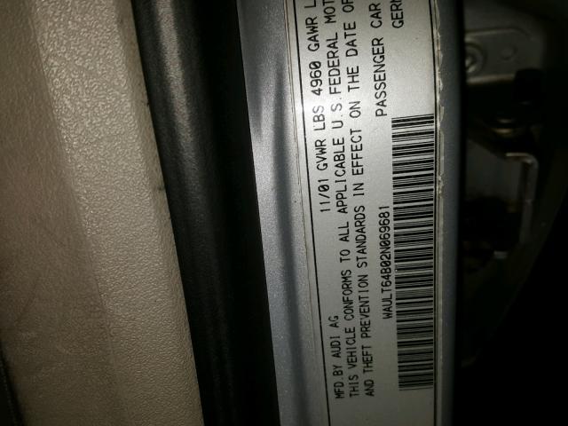 WAULT64B02N069681 - 2002 AUDI A6 3.0 QUA SILVER photo 10